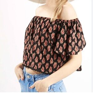 Forever 21 Floral Boho Off the Shoulder Top Women’s Medium Festival Bohemian